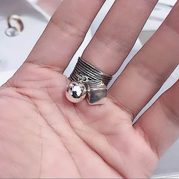 STERLING SILVER BALL CHARM BAND RING - Picture 10 of 15